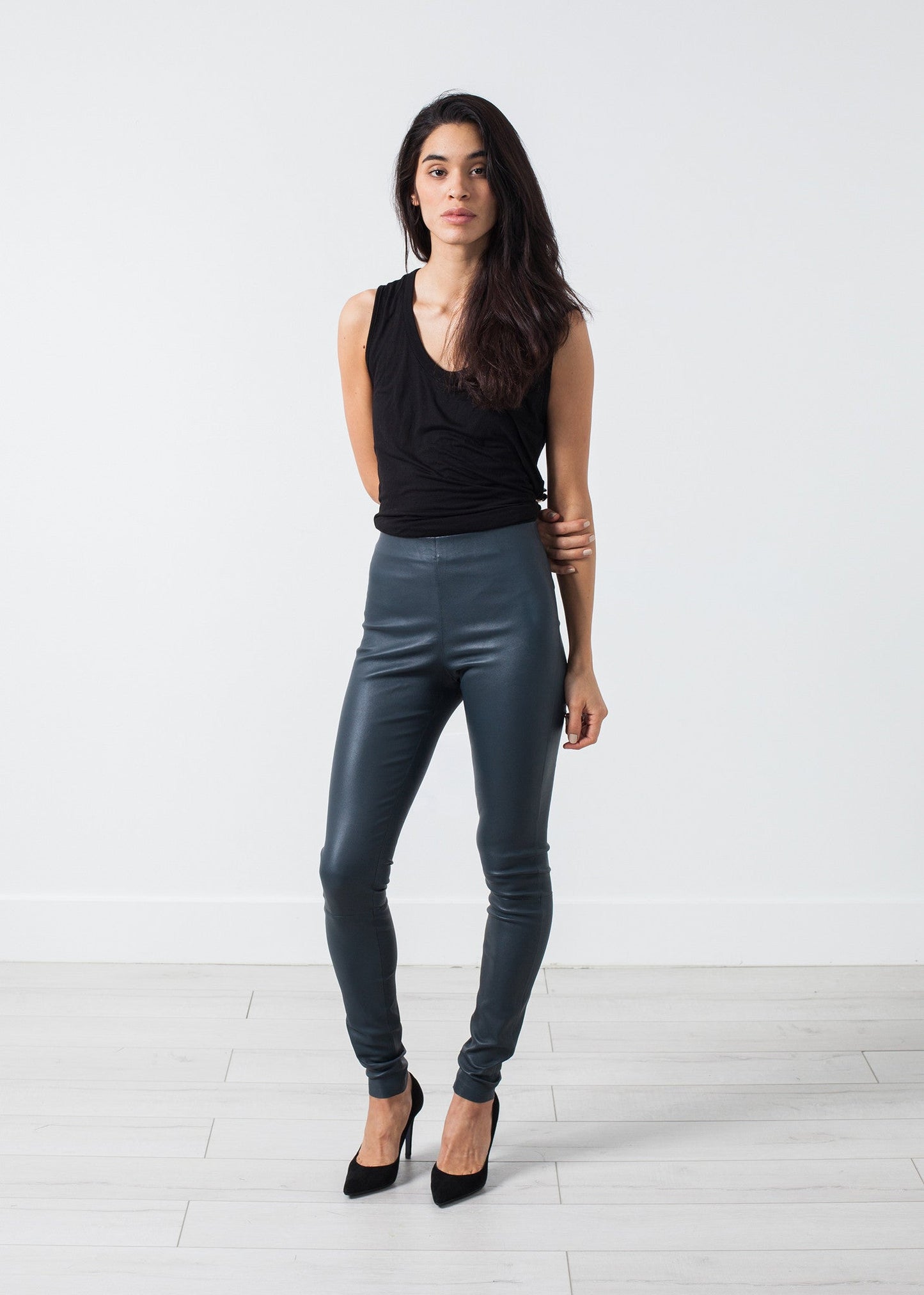 Elena's Leather Trousers in Cool Grey