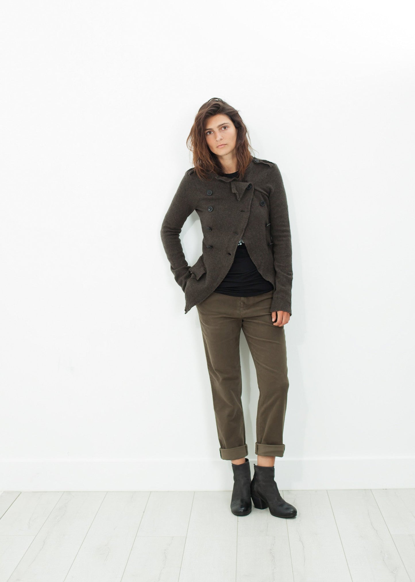 Sueded Cotton Pants in Khaki
