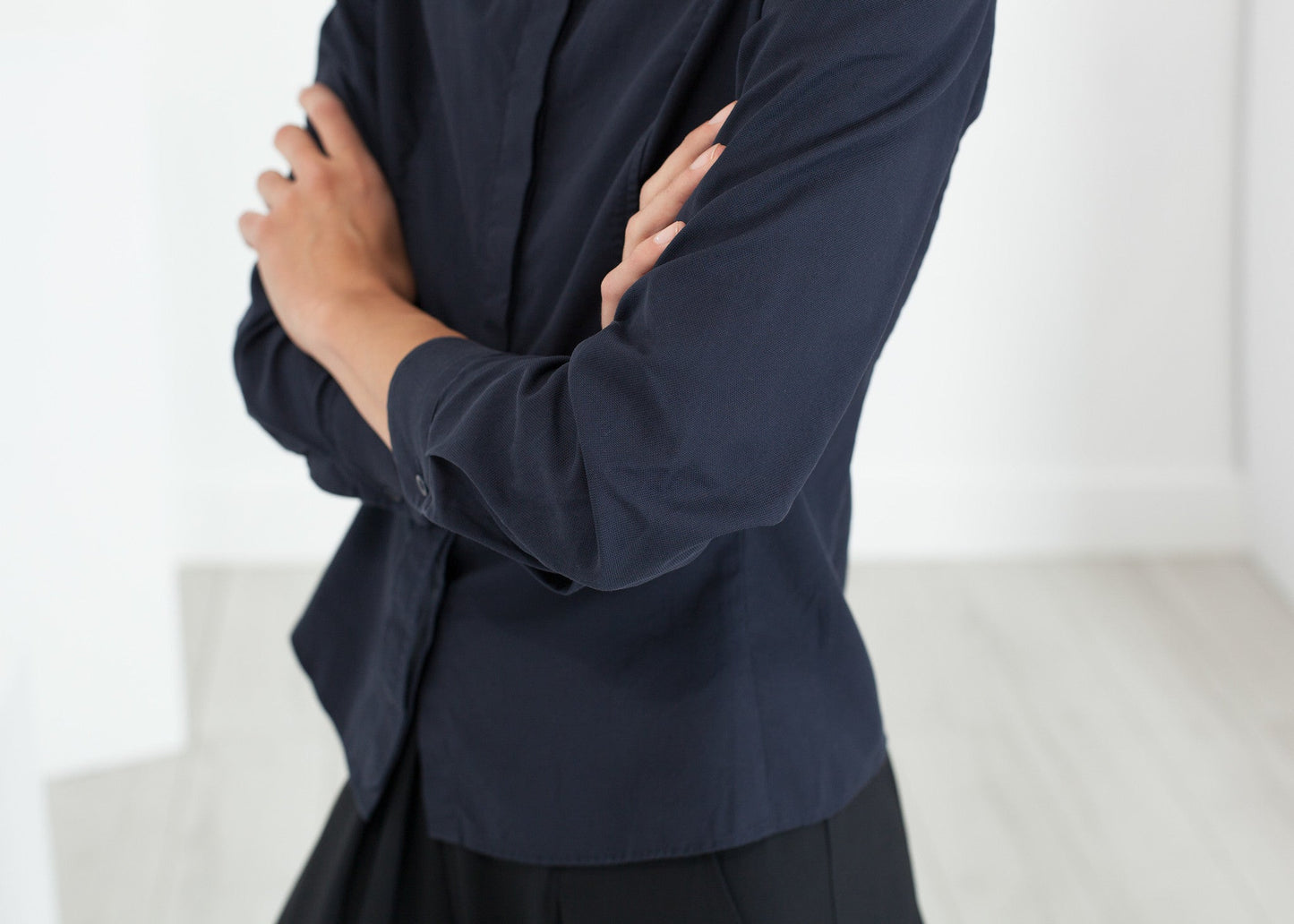 Wrinkled Tuxedo Shirt in Navy