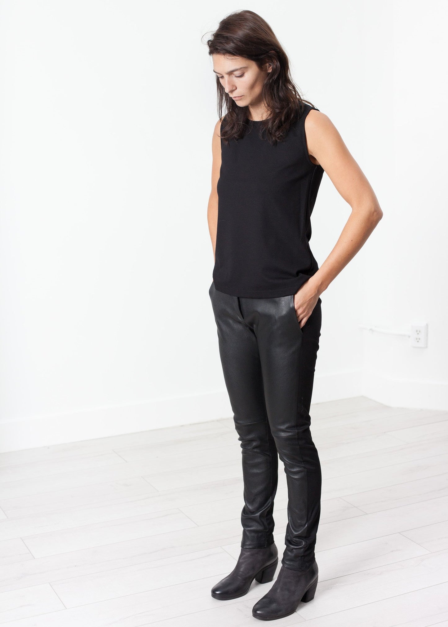 Leather Panel Trousers in Black
