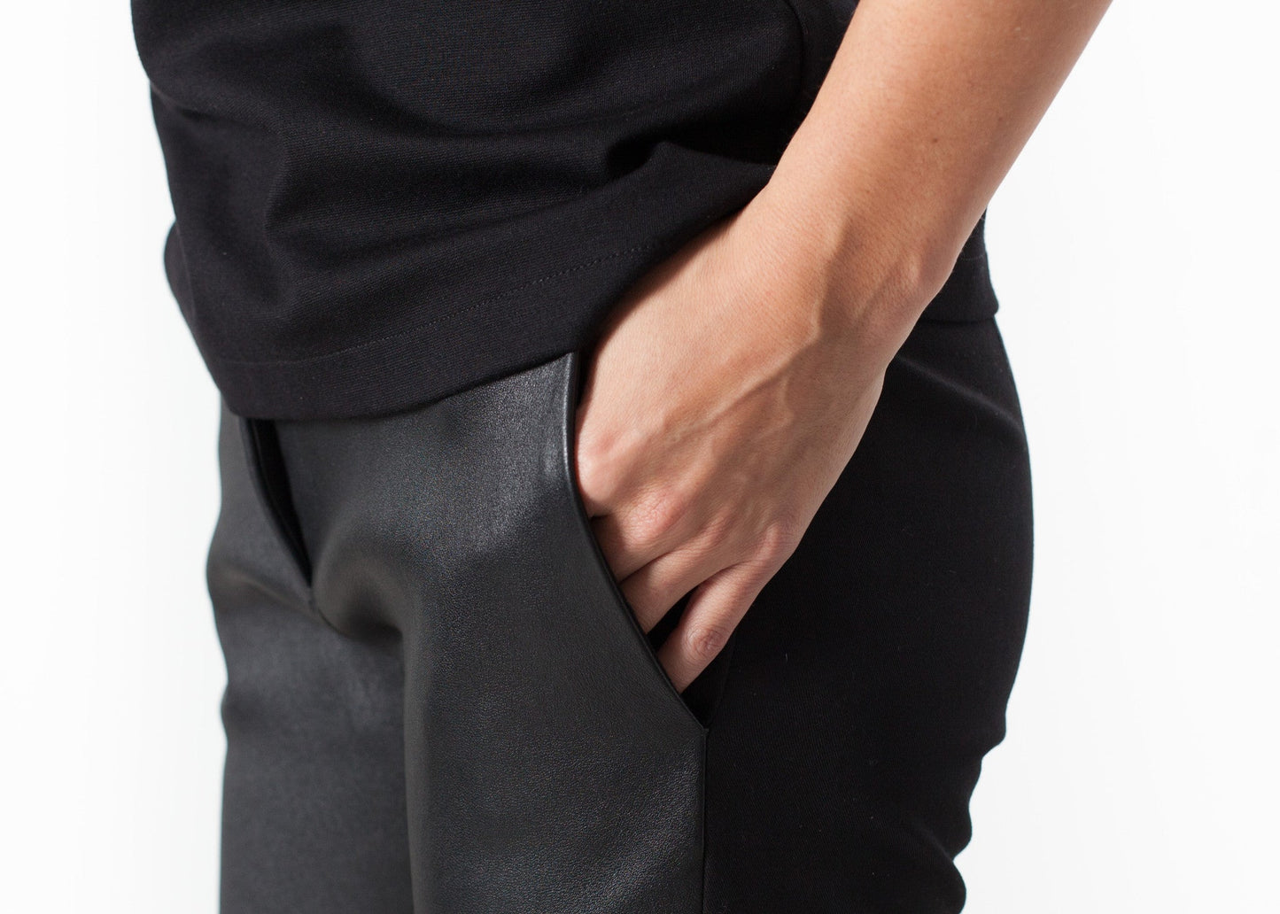 Leather Panel Trousers in Black