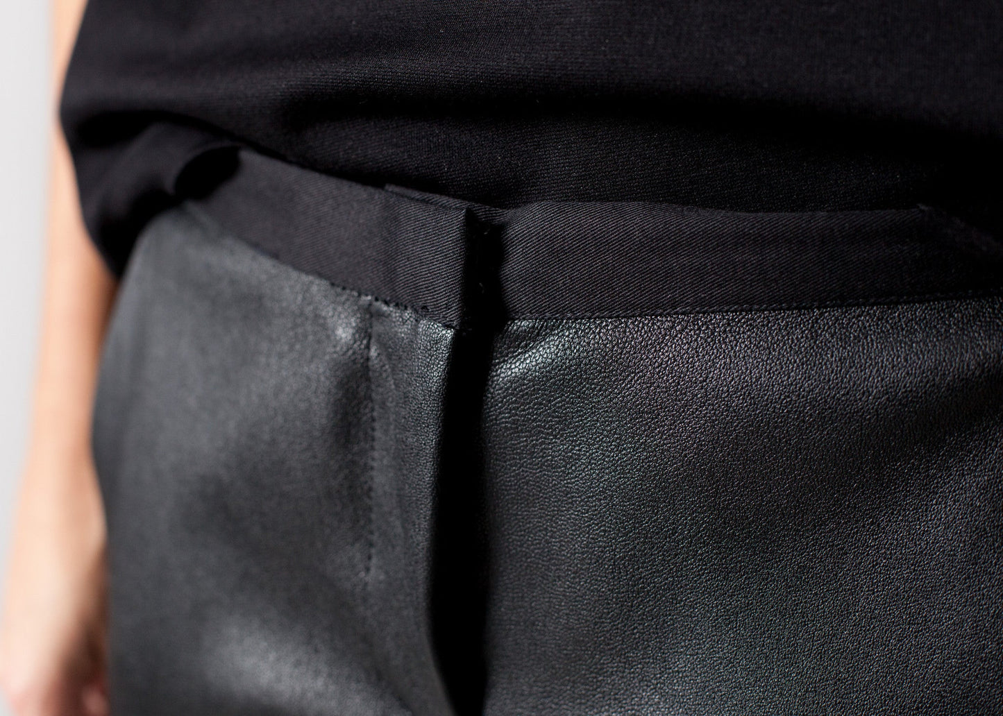 Leather Panel Trousers in Black