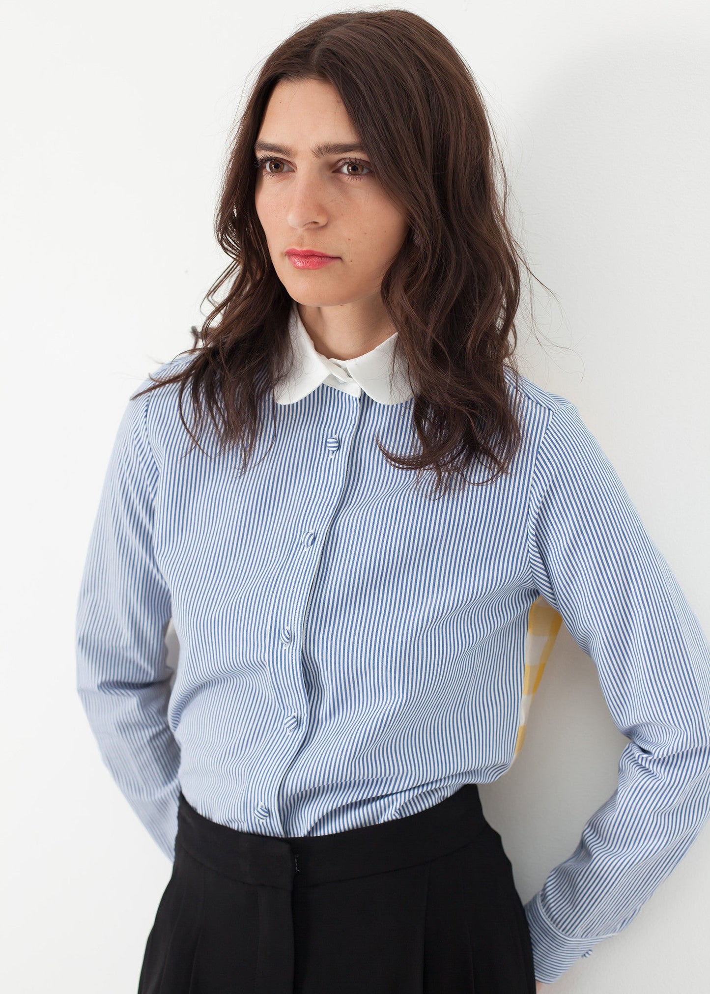 Long-sleeved blouse in blue stripe