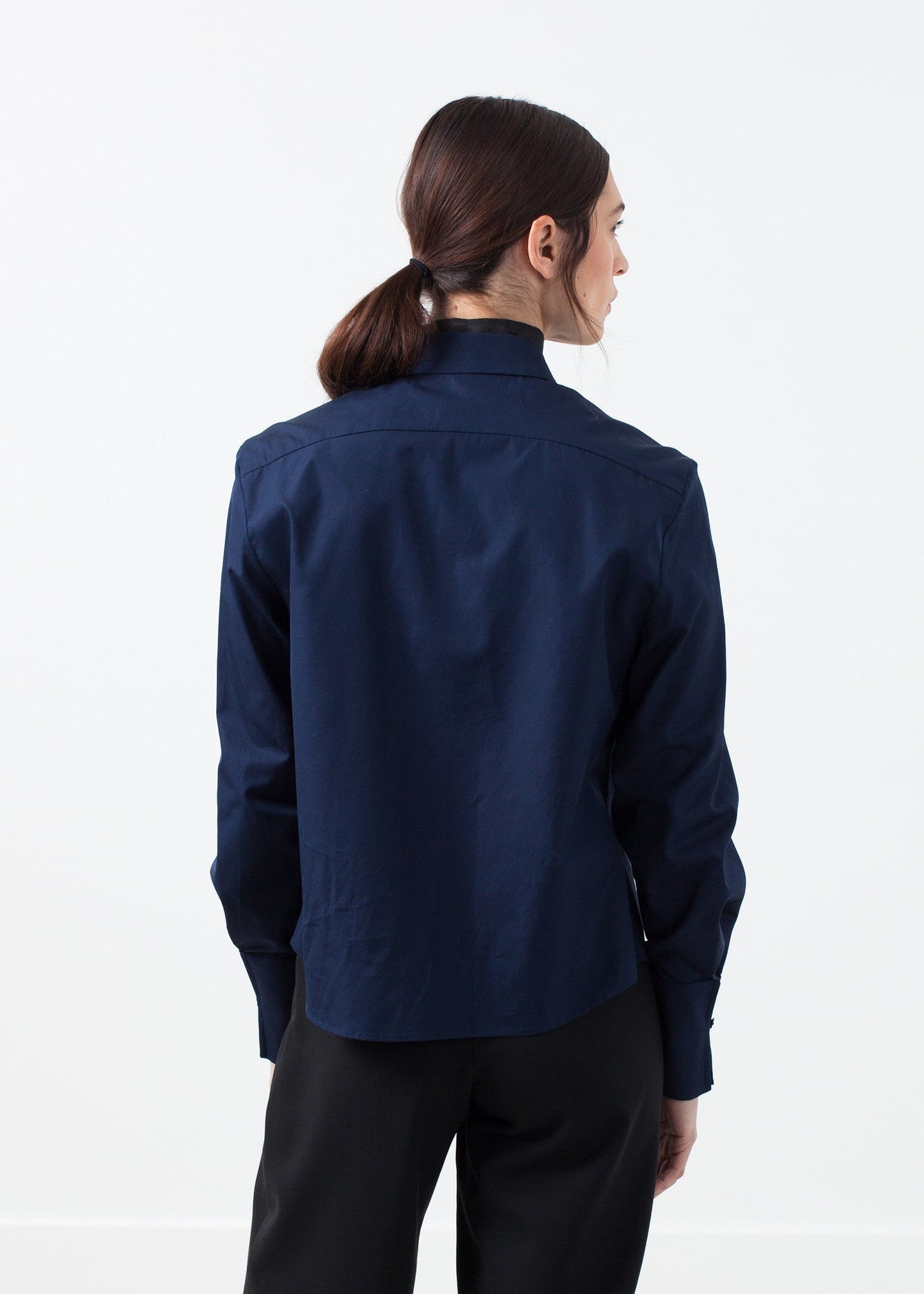 Sheer silk collar button-up