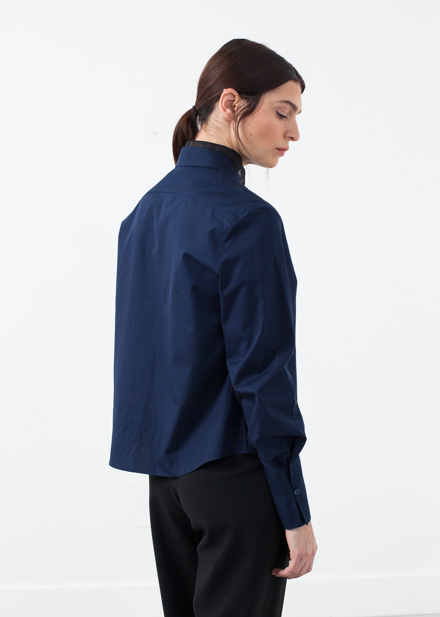 Sheer silk collar button-up