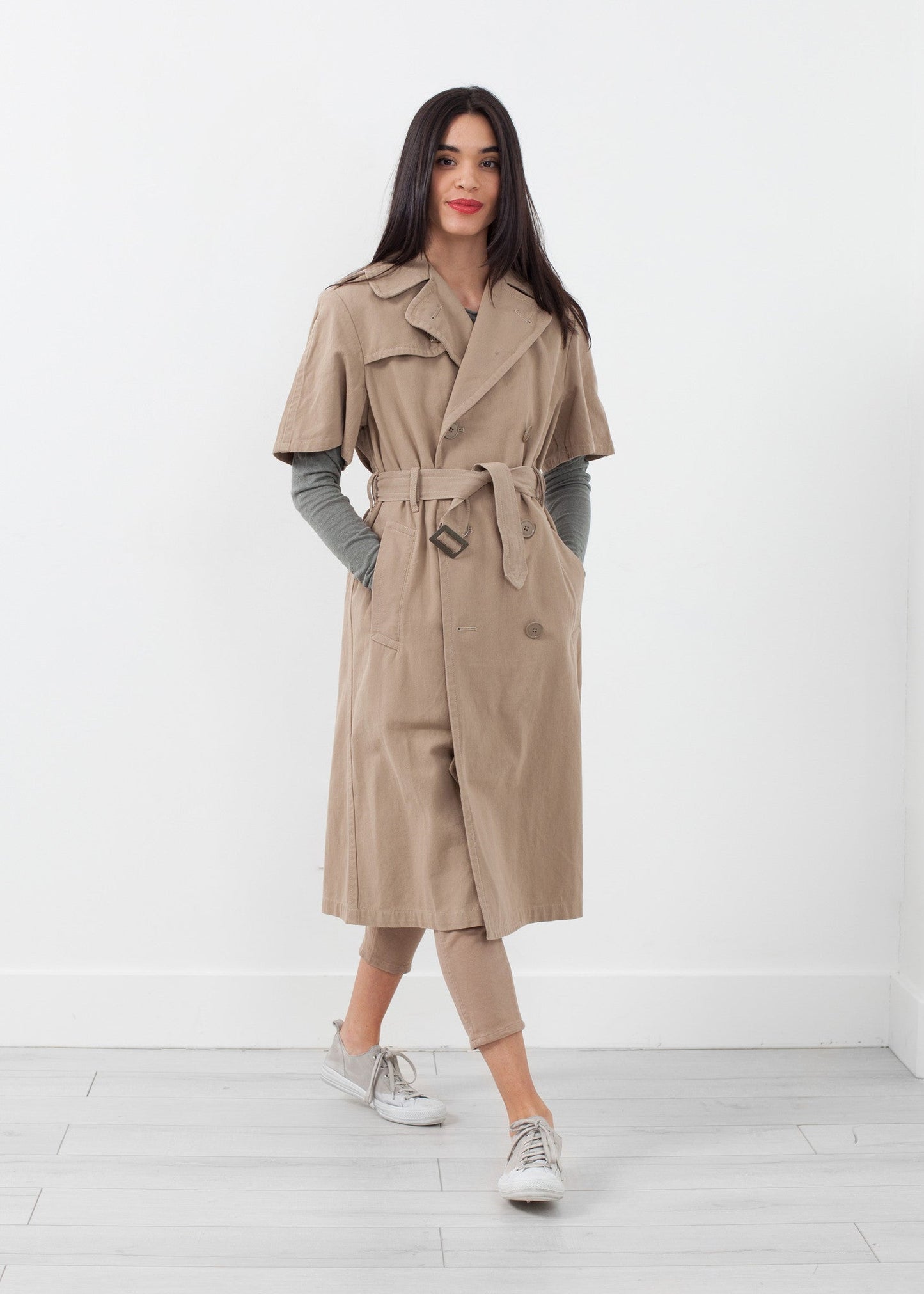 Rolled-sleeve trench coat