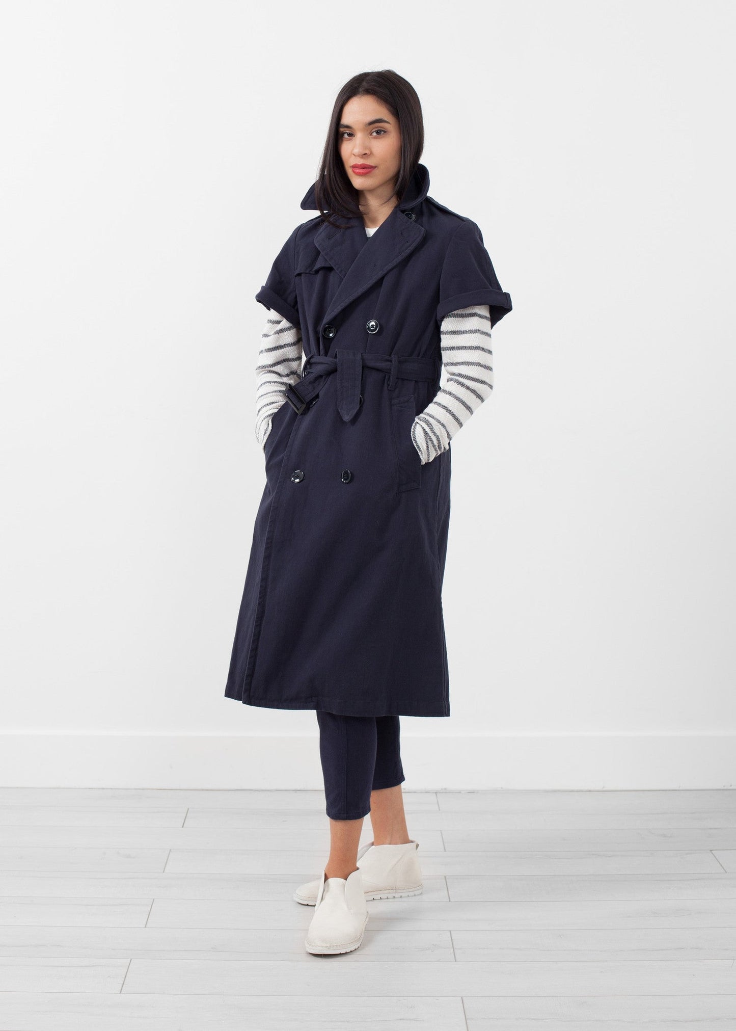 Rolled-sleeve trench coat