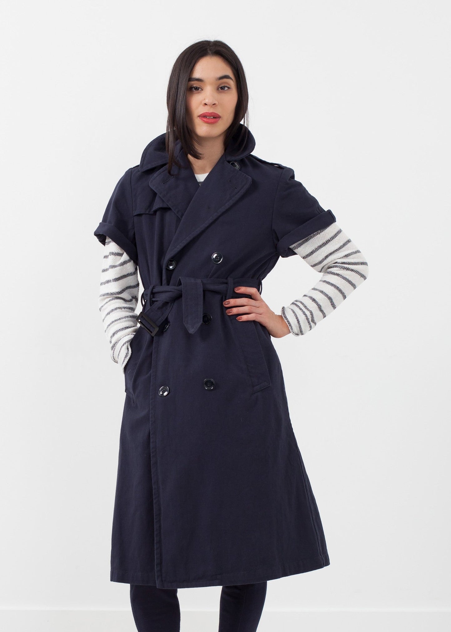 Rolled-sleeve trench coat