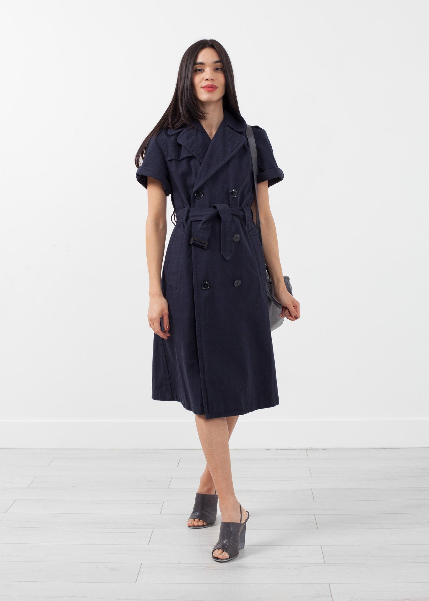 Rolled-sleeve trench coat