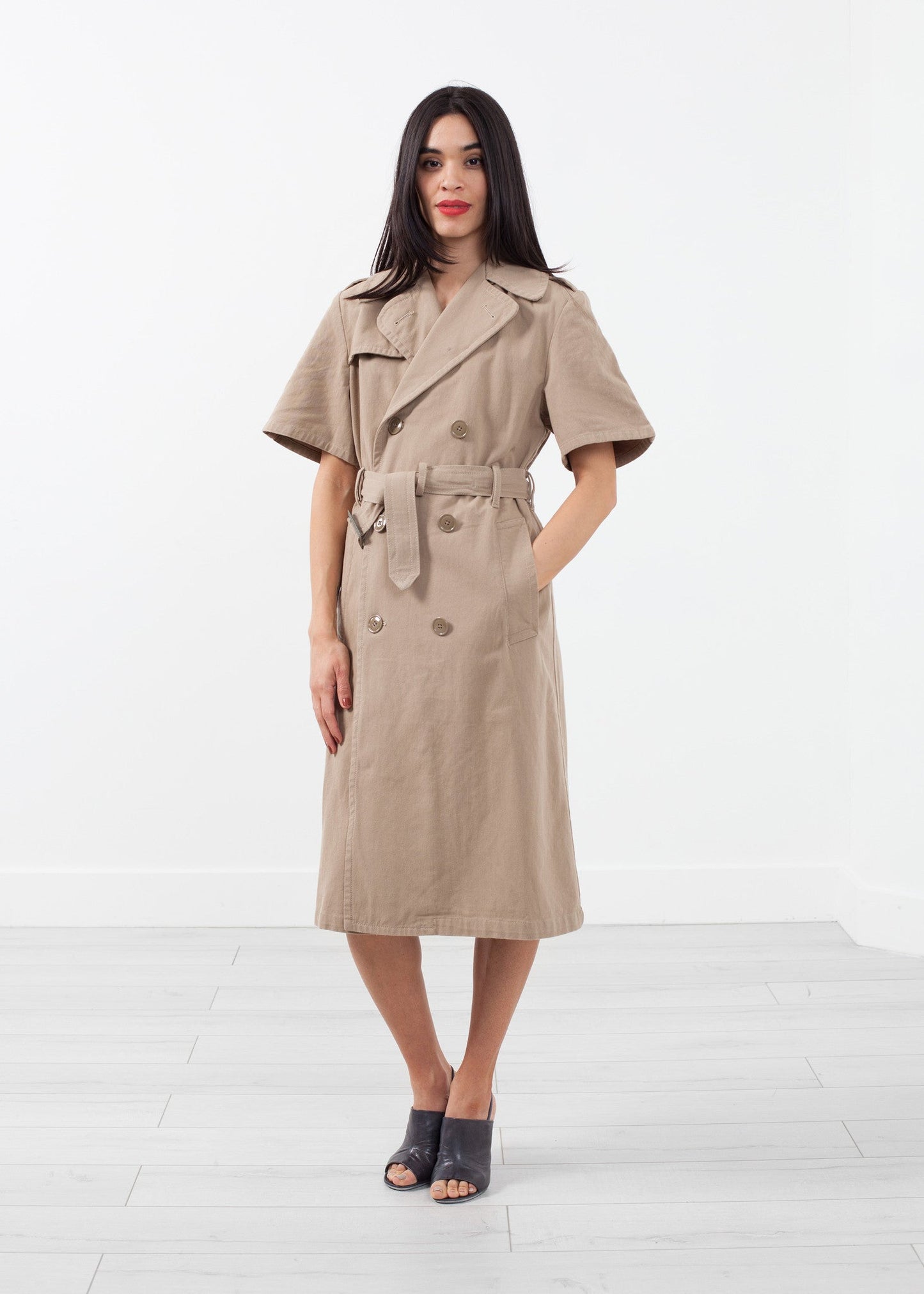 Rolled-sleeve trench coat