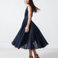 Voile V-Neck Dress in Navy