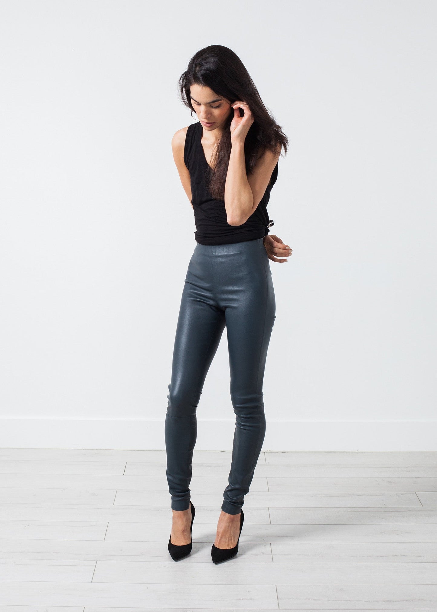 Elena's Leather Trousers in Cool Grey