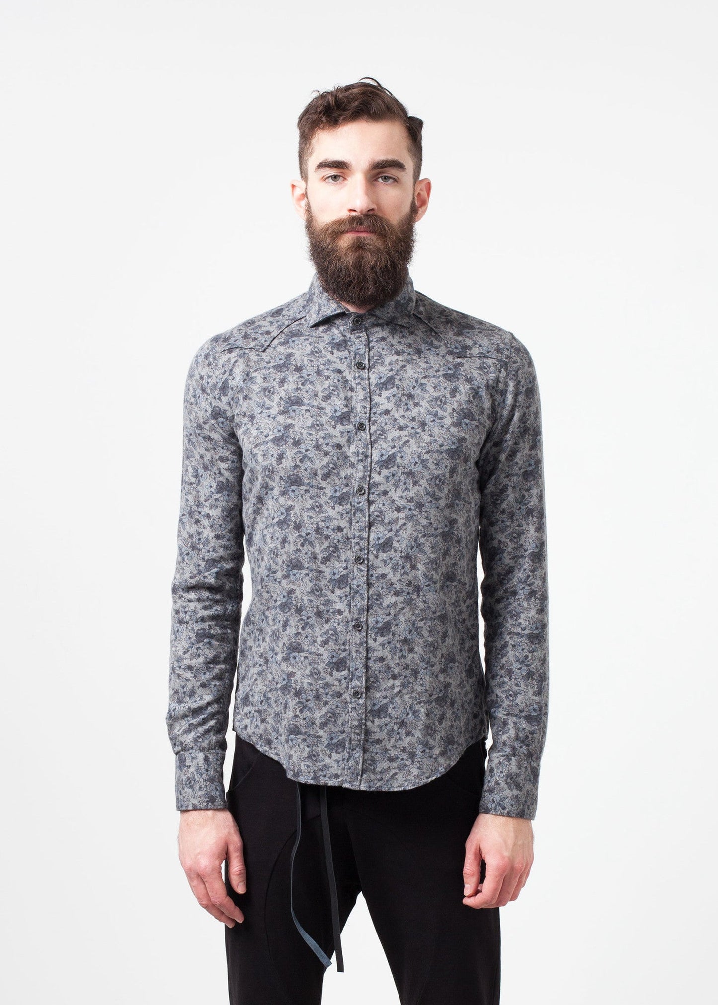 Western Arkansas Button-Up in Gray Floral