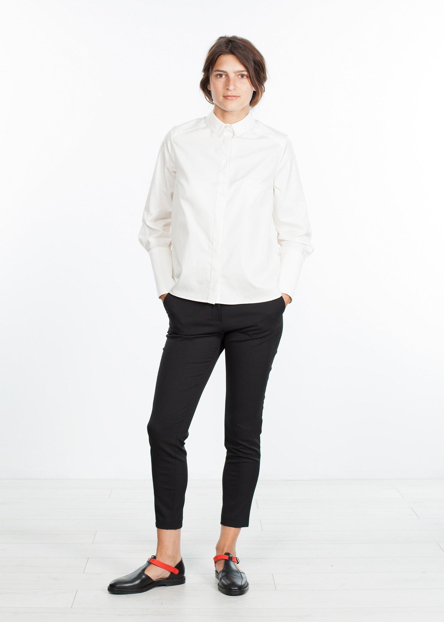 Trim Collar Poplin Blouse in Off-White