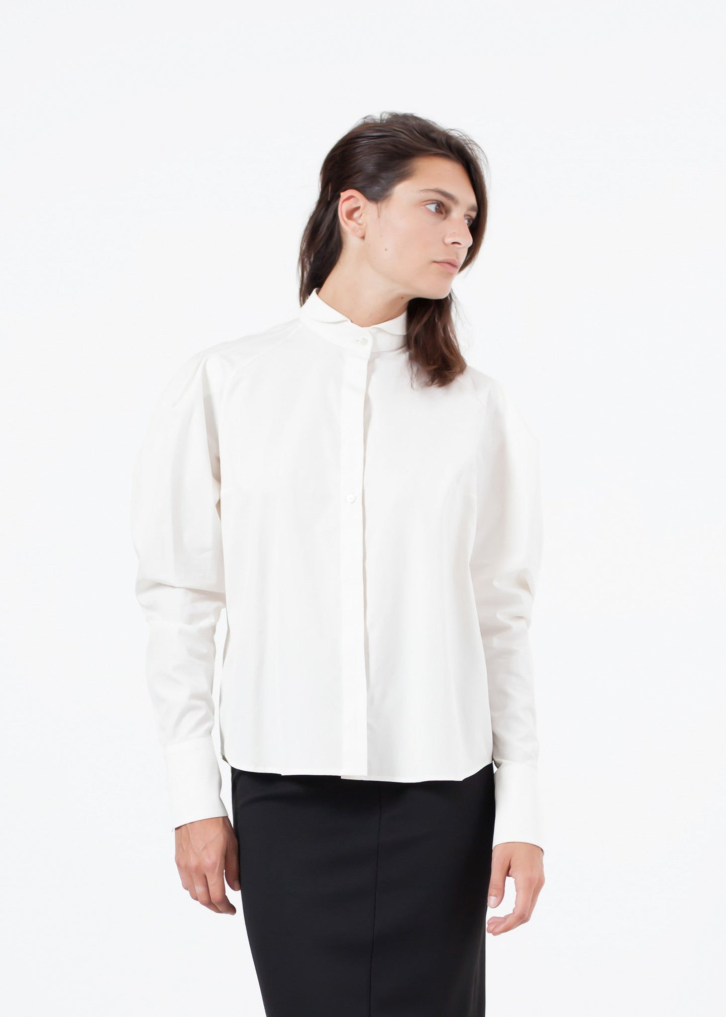 Trim Collar Poplin Blouse in Off-White