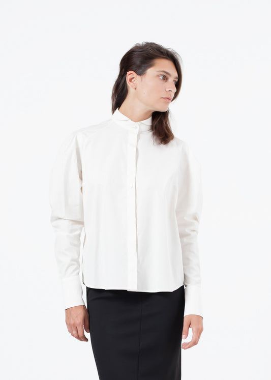 Trim Collar Poplin Blouse in Off-White
