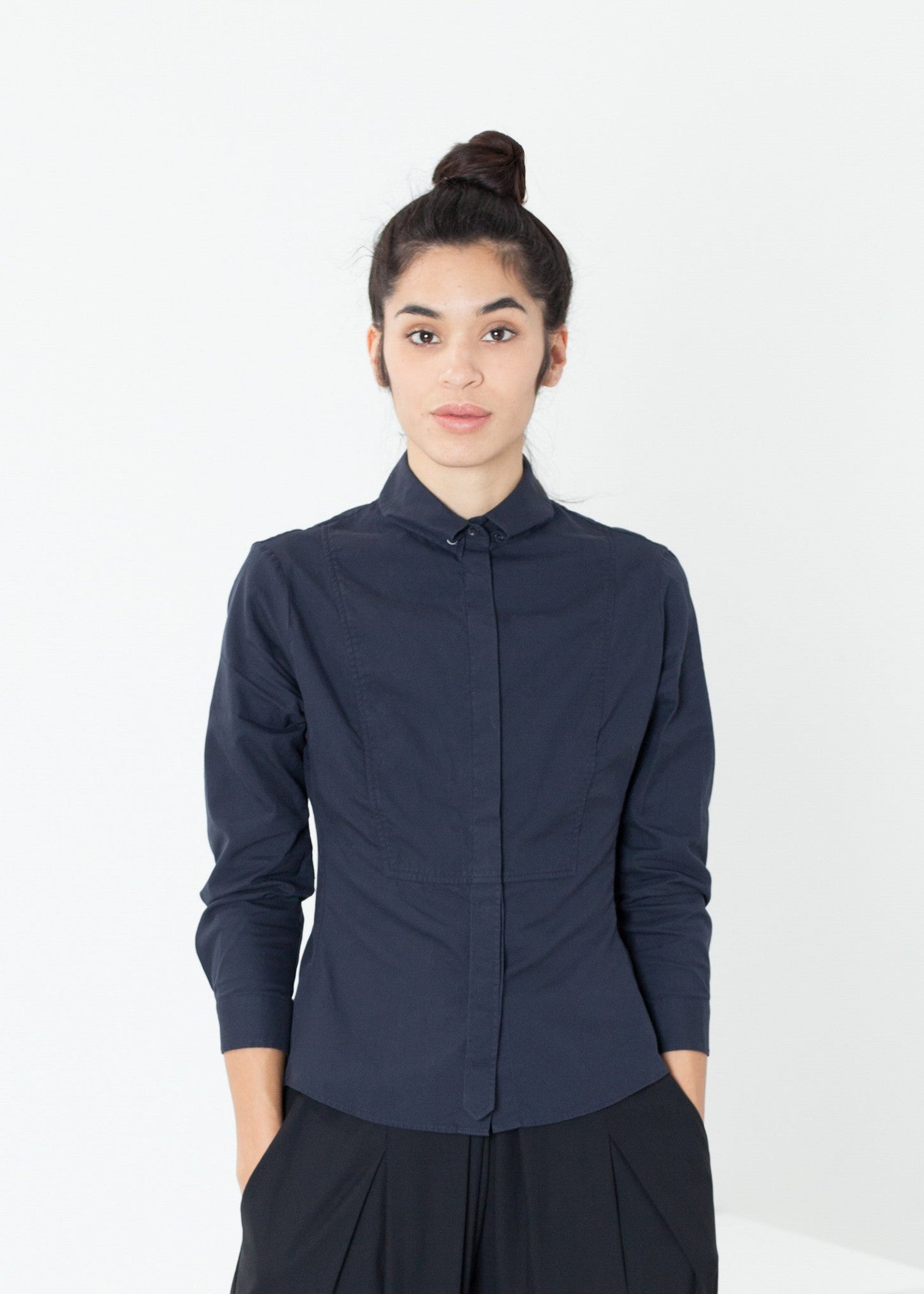 Wrinkled Tuxedo Shirt in Navy