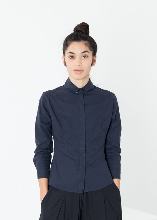 Wrinkled Tuxedo Shirt in Navy