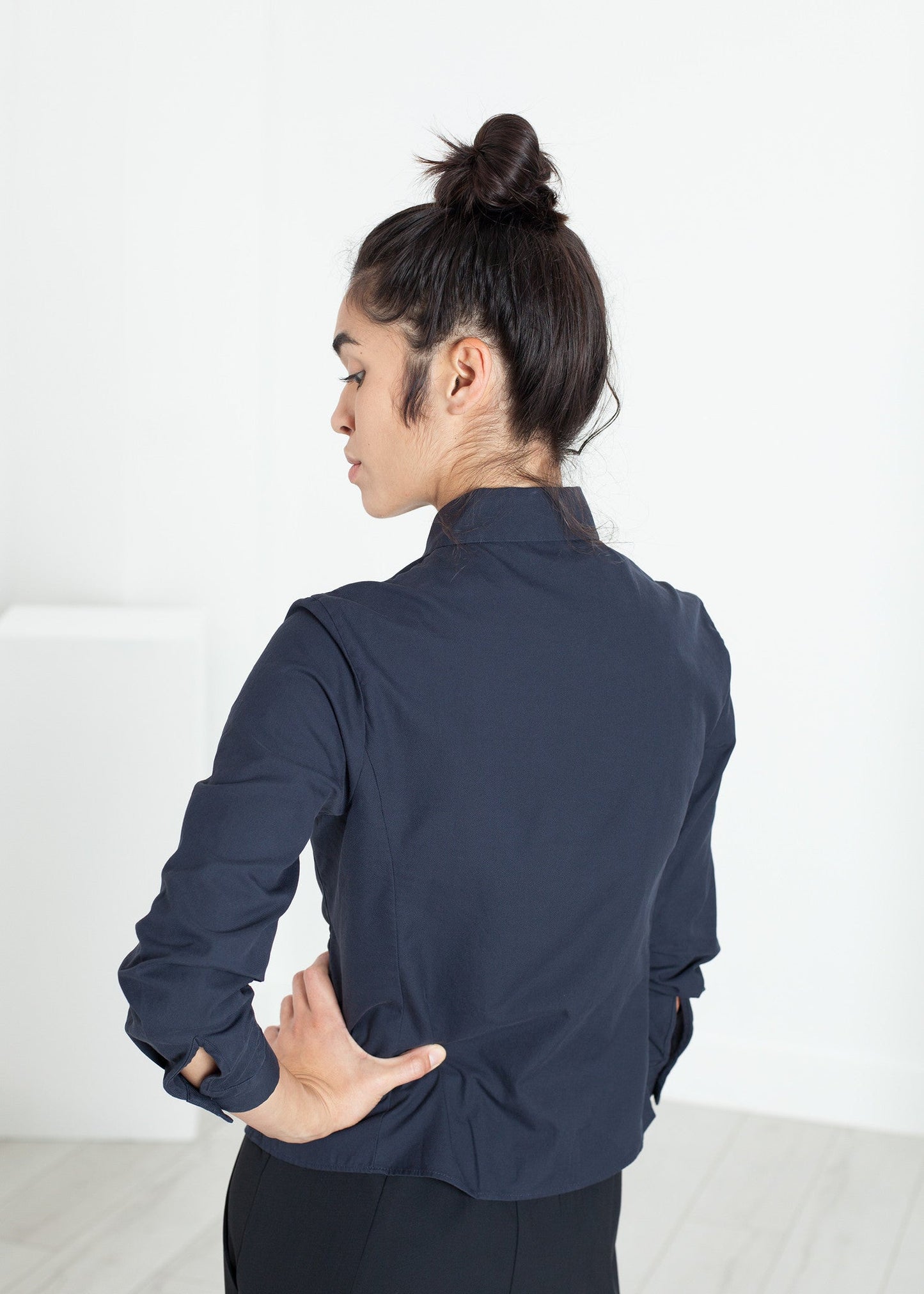 Wrinkled Tuxedo Shirt in Navy