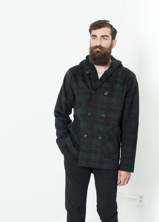 Double-breasted Hoodie in Forest Plaid