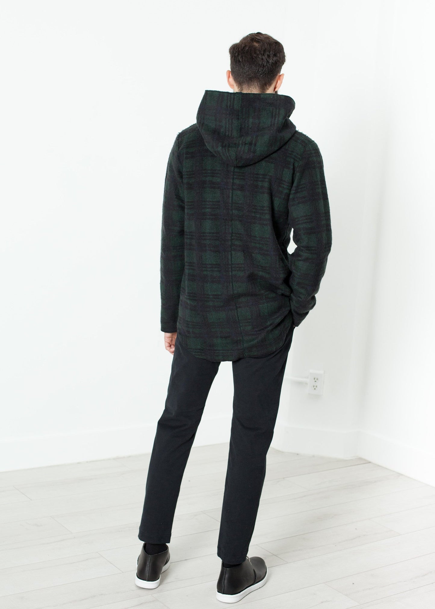 Double-breasted Hoodie in Forest Plaid
