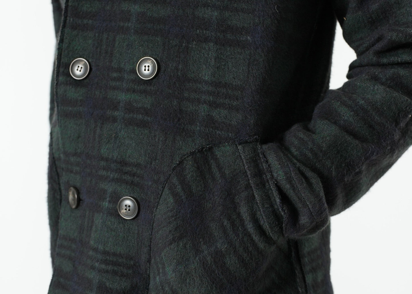 Double-breasted Hoodie in Forest Plaid