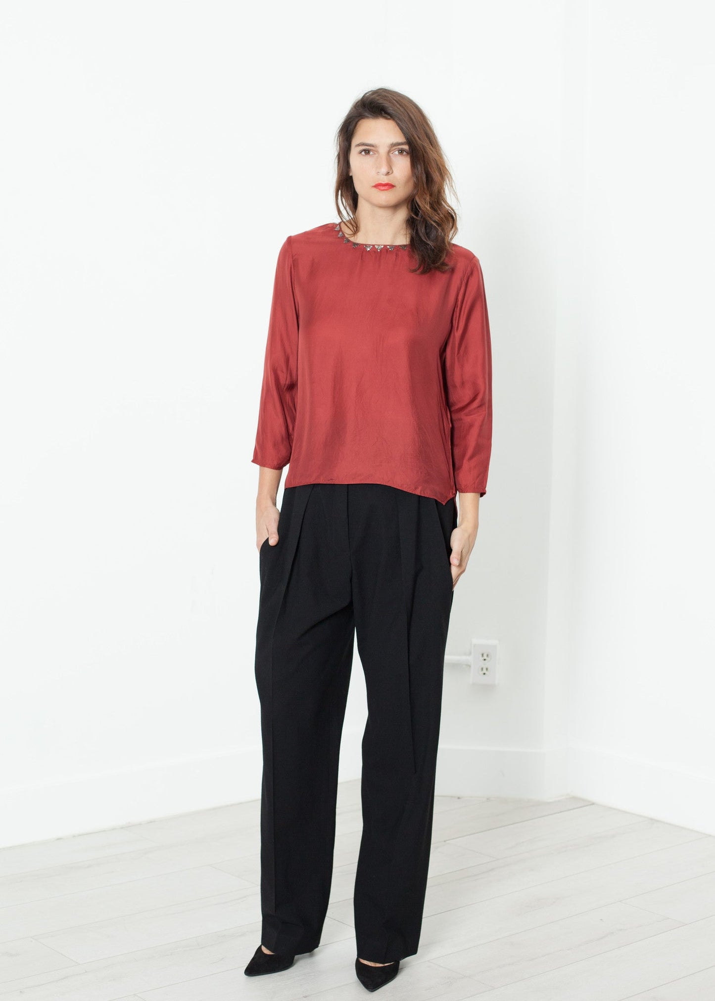 Pleated Waistband Trousers in Black