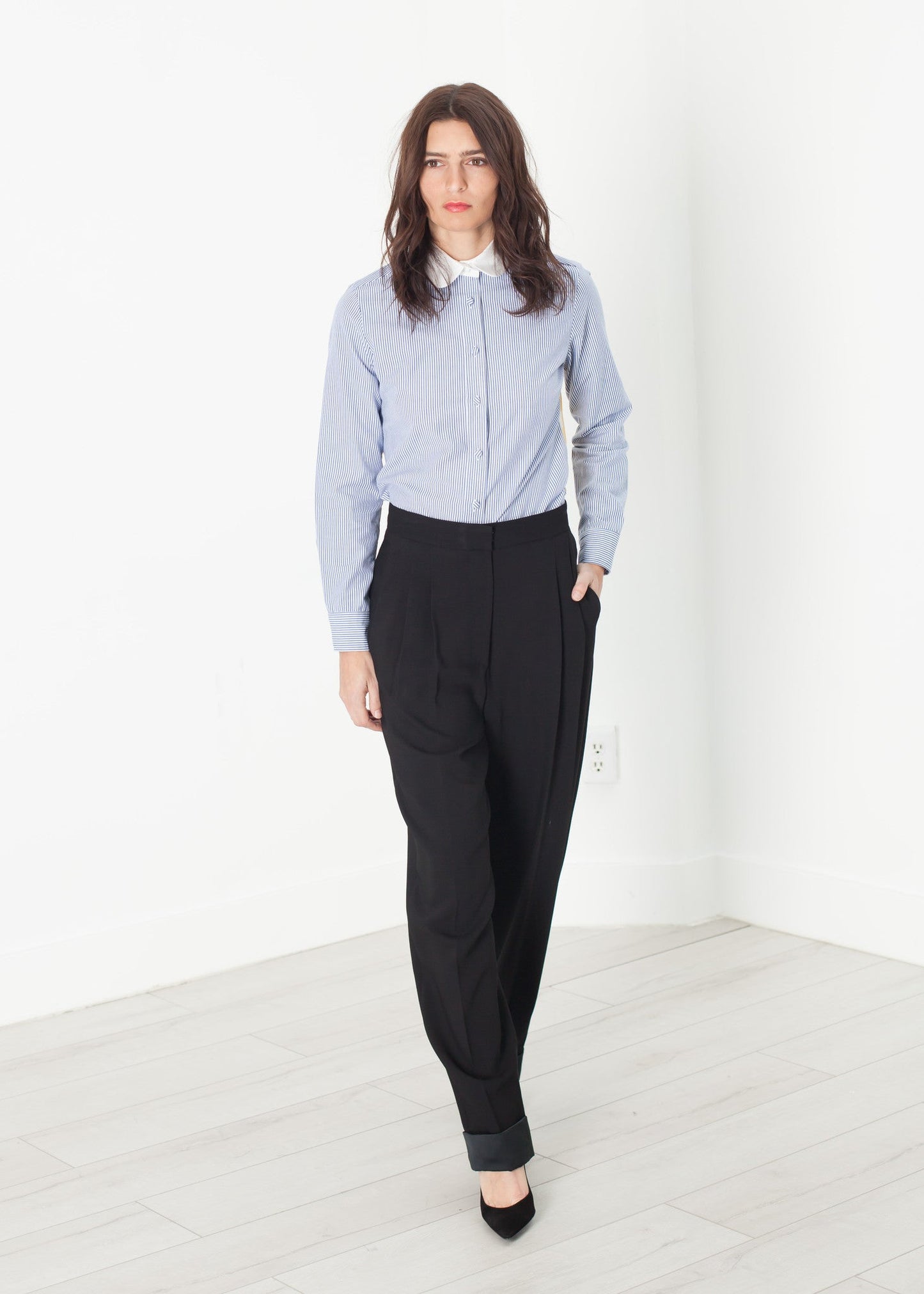 Long-sleeved blouse in blue stripe