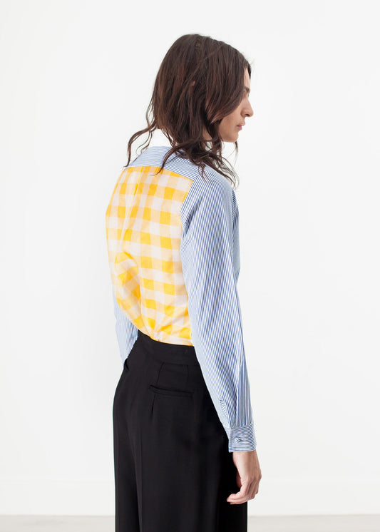 Long-sleeved blouse in blue stripe