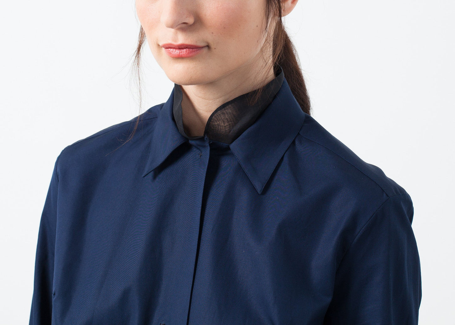Sheer silk collar button-up