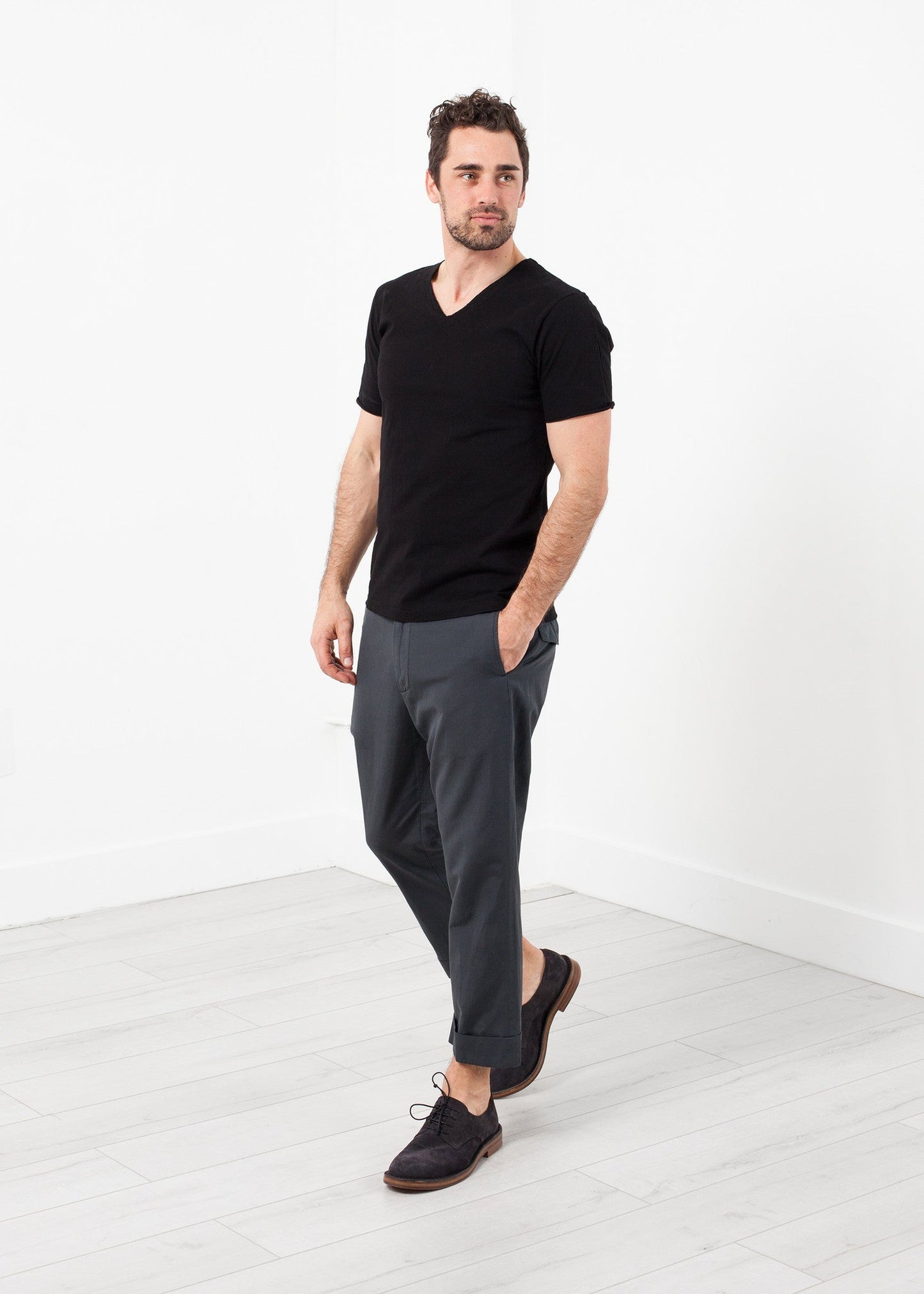 Flat-front cuffed trousers