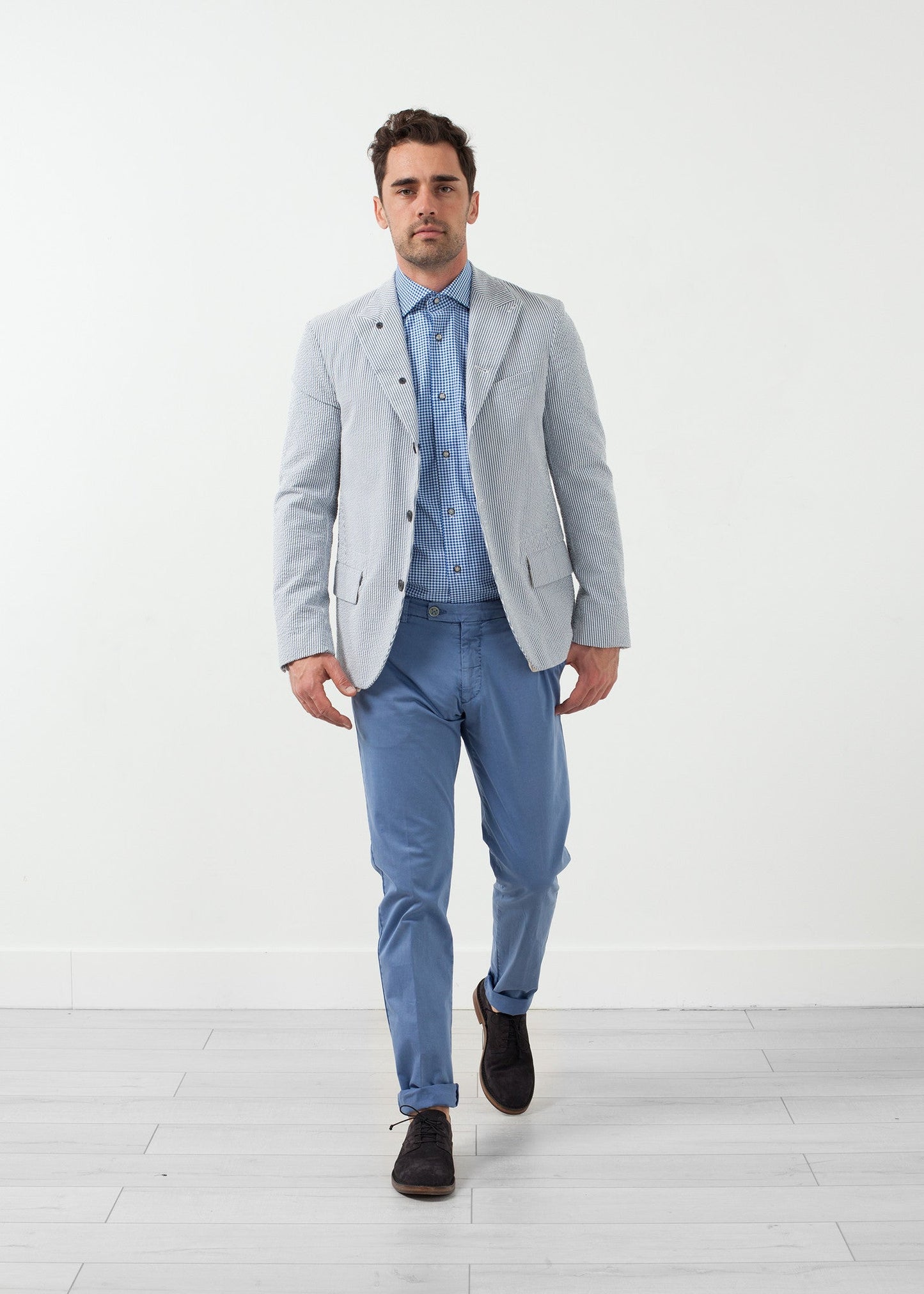 Seersucker Five-Button Blazer