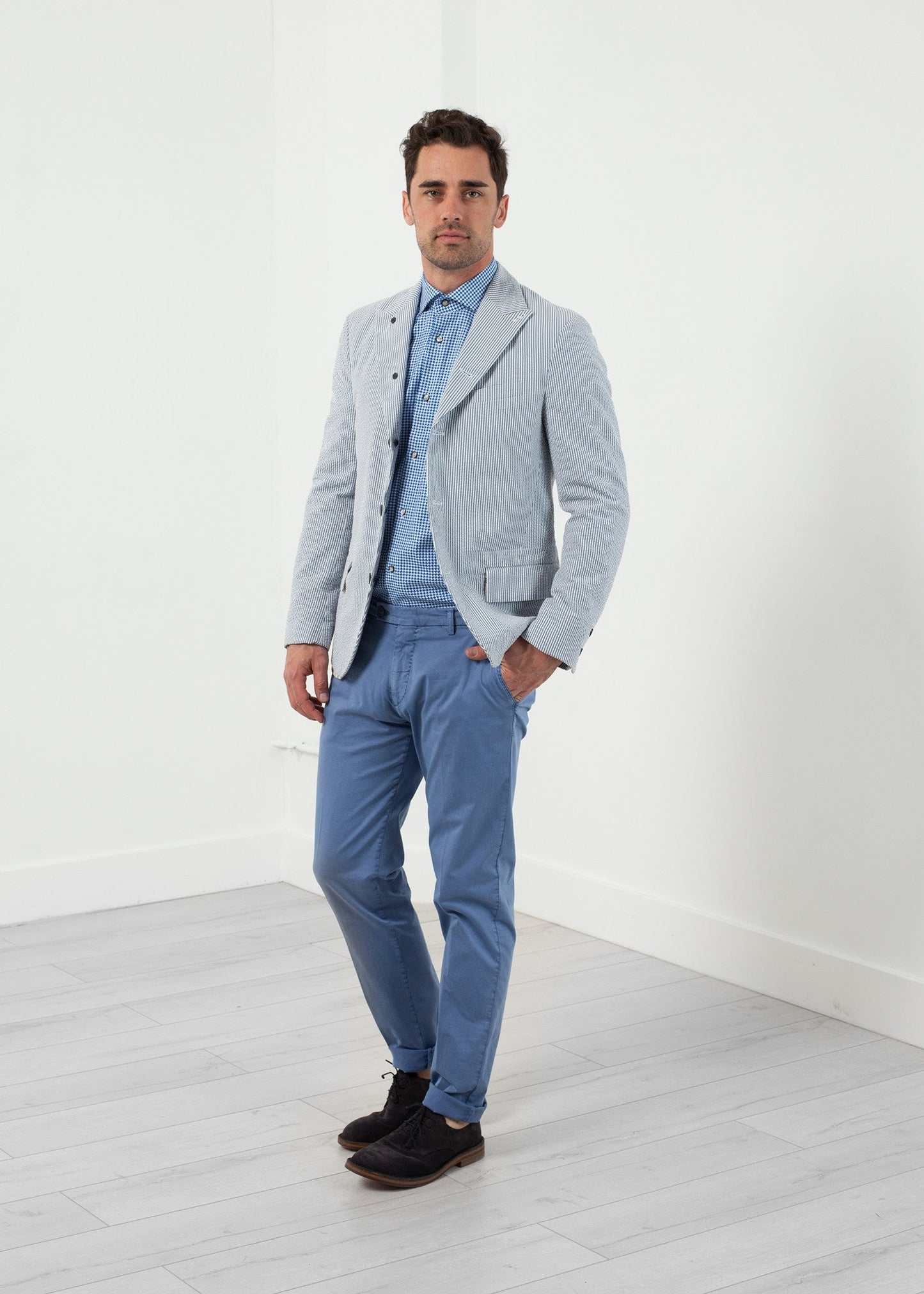 Seersucker Five-Button Blazer