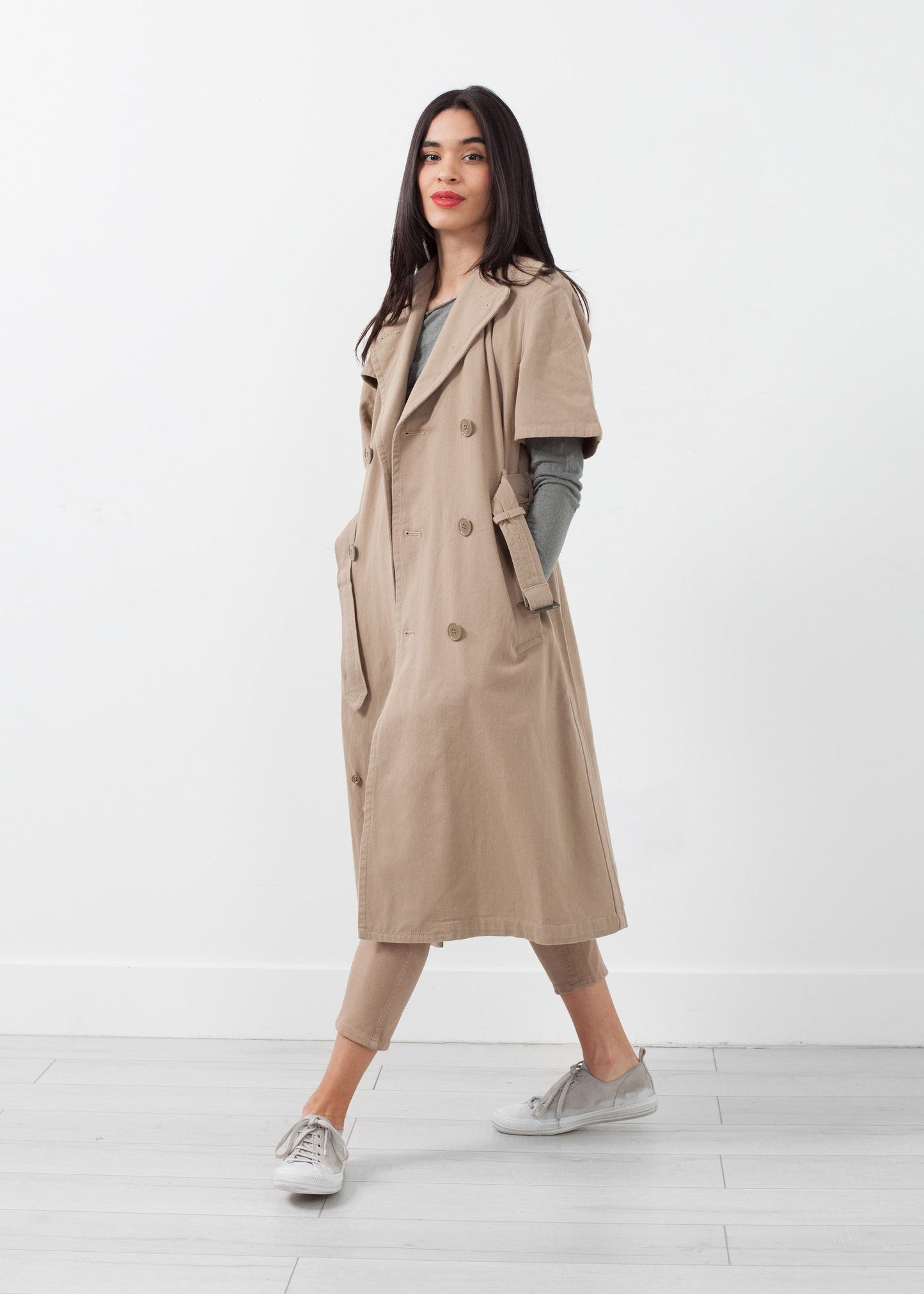 Rolled-sleeve trench coat