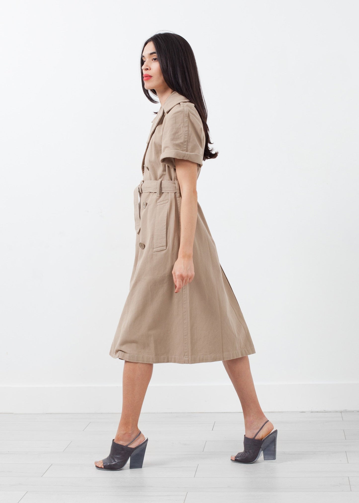 Rolled-sleeve trench coat
