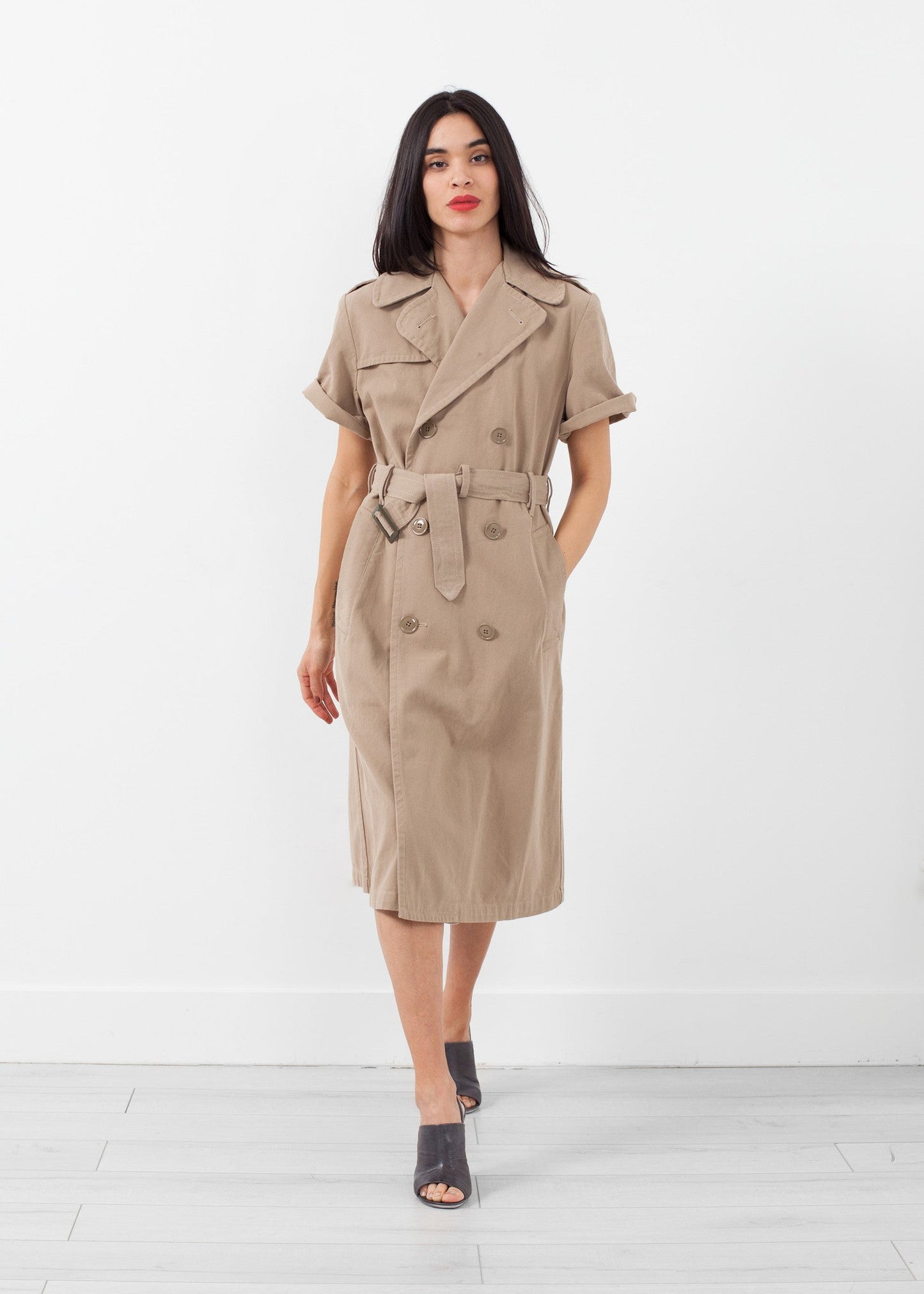 Rolled-sleeve trench coat